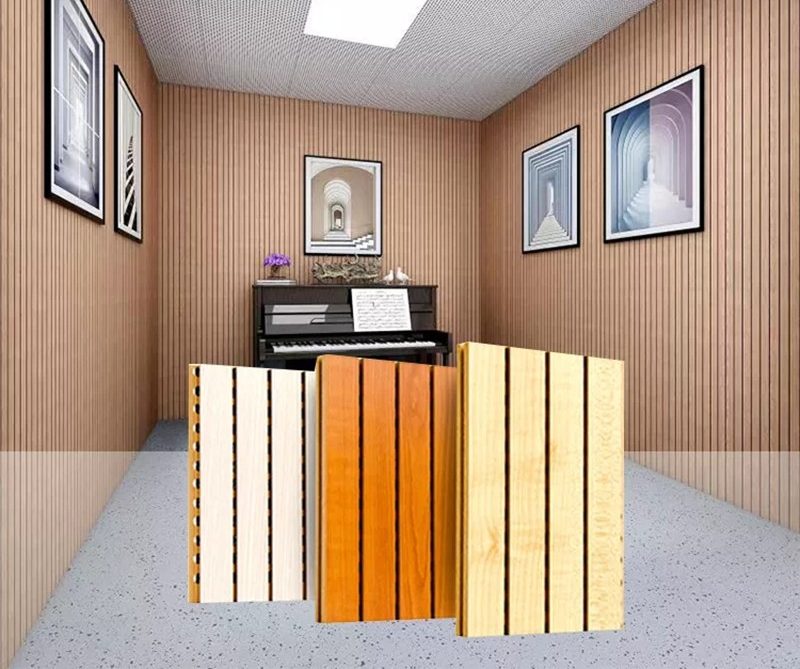 Grooved Wooden Panels For Piano Room