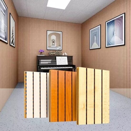 Grooved Wooden Panels For Piano Room